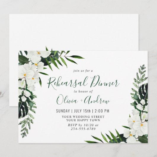 Elegant White Orchids Bohemian REHEARSAL DINNER Kaart (Voorkant / Achterkant)