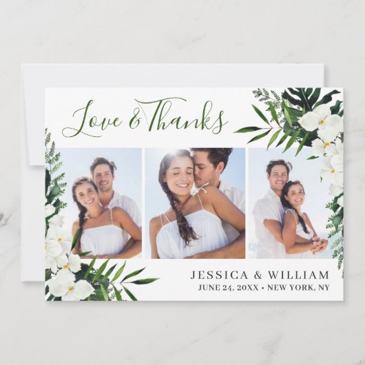 Elegant White Orchids Bohemian Wedding 3 PHOTO Bedankkaart (Voorkant)