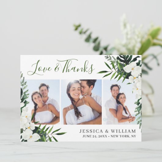 Elegant White Orchids Bohemian Wedding 3 PHOTO Bedankkaart (Staand voorkant)