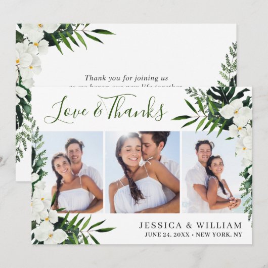 Elegant White Orchids Bohemian Wedding 3 PHOTO Bedankkaart (Voorkant / Achterkant)