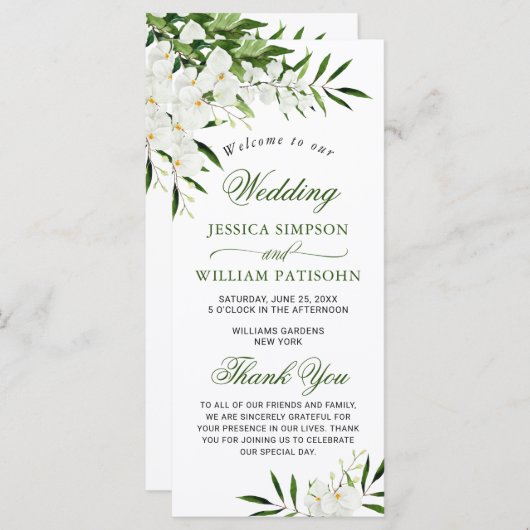 Elegant White Orchids Bohemian Wedding Ceremony Pr Programmakaart (Voorkant / Achterkant)
