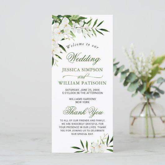Elegant White Orchids Bohemian Wedding Ceremony Pr Programmakaart (Staand voorkant)