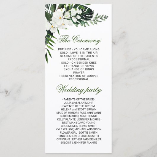 Elegant White Orchids Bohemian Wedding Ceremony Programmakaart (Achterkant)