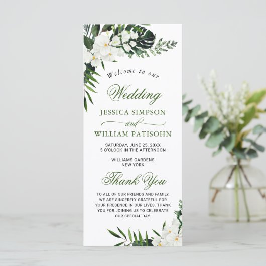 Elegant White Orchids Bohemian Wedding Ceremony Programmakaart (Staand voorkant)