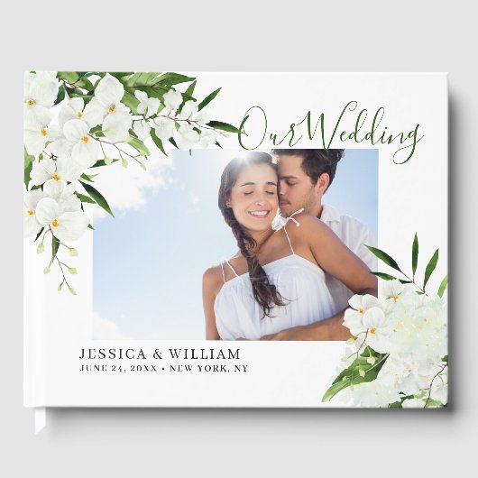 Elegant White Orchids Bohemian Wedding Foto Gastenboek (Voorkant)