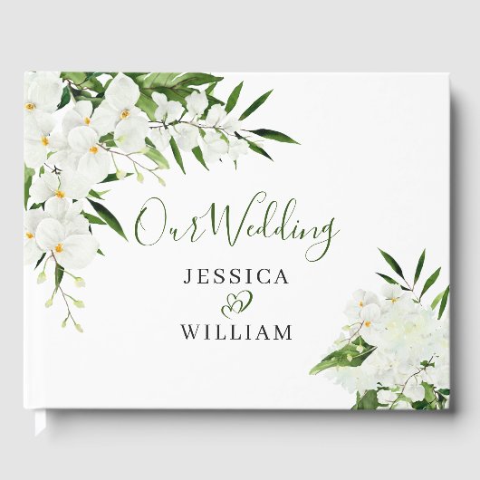 Elegant White Orchids Bohemian Wedding Guest Book Gastenboek (Voorkant)
