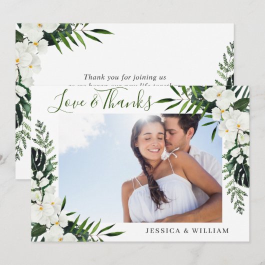 Elegant White Orchids Bohemian Wedding PHOTO Bedankkaart (Voorkant / Achterkant)