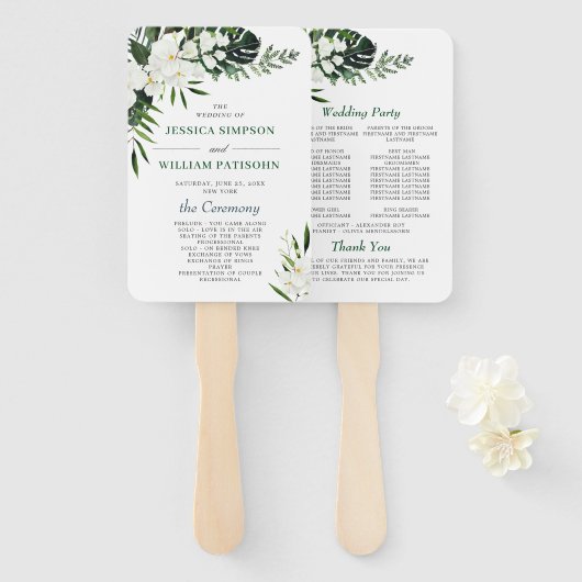 Elegant White Orchids Bohemian Wedding Programme Handwaaier (Voorkant en achterkant)