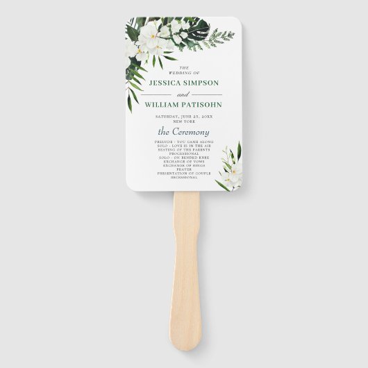 Elegant White Orchids Bohemian Wedding Programme Handwaaier (Voorkant)