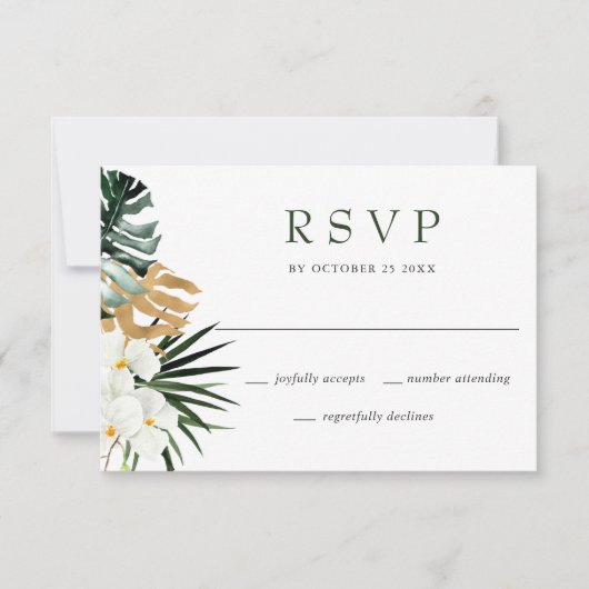 Elegant White Orchids Bohemian Wedding RSVP Kaart (Voorkant)