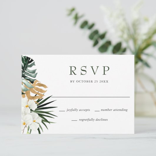 Elegant White Orchids Bohemian Wedding RSVP Kaart (Staand voorkant)