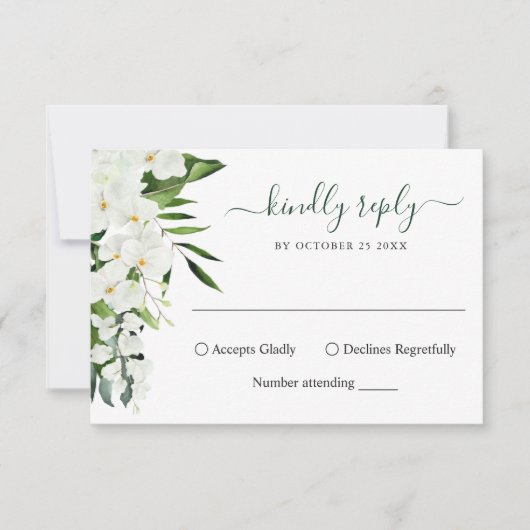 Elegant White Orchids Bohemian Wedding RSVP Kaart (Voorkant)