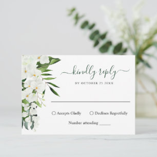 Elegant White Orchids Bohemian Wedding RSVP Kaart