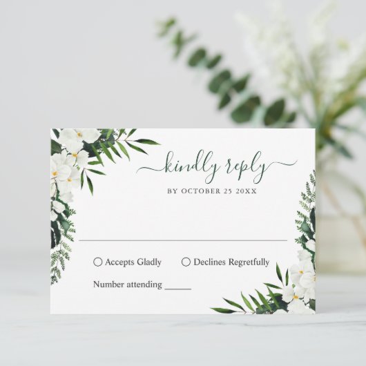 Elegant White Orchids Bohemian Wedding RSVP Kaartje (Staand voorkant)