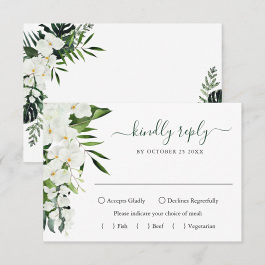 Elegant White Orchids Bohemian Wedding RSVP Kaartje (Voorkant / Achterkant)