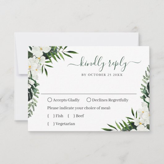 Elegant White Orchids Bohemian Wedding RSVP Kaartje (Voorkant)