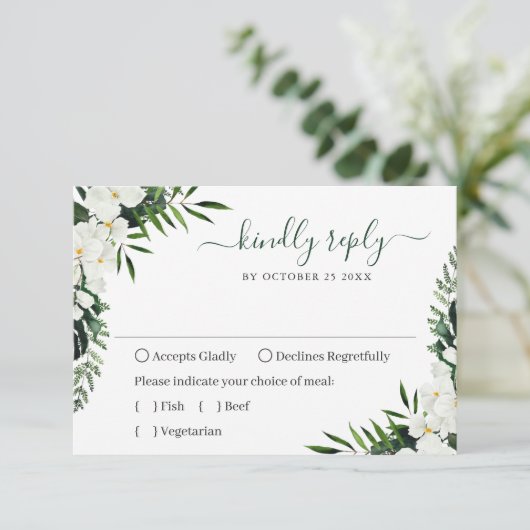 Elegant White Orchids Bohemian Wedding RSVP Kaartje (Staand voorkant)