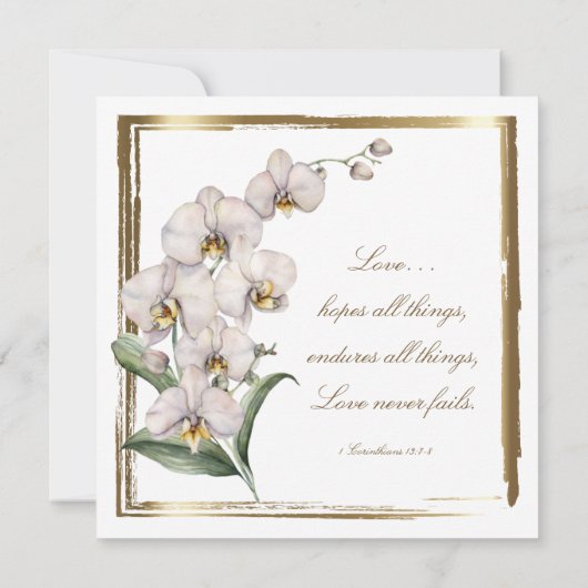 Elegant White Orchids Gold Lijst Christelijk bruil Kaart (Achterkant)
