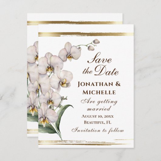 Elegant White Orchids Gold Lijst Christelijk Save The Date (Voorkant / Achterkant)