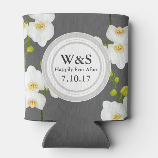 Elegant White Orchids & Gray Wedding Blikjeskoeler (Achterkant)