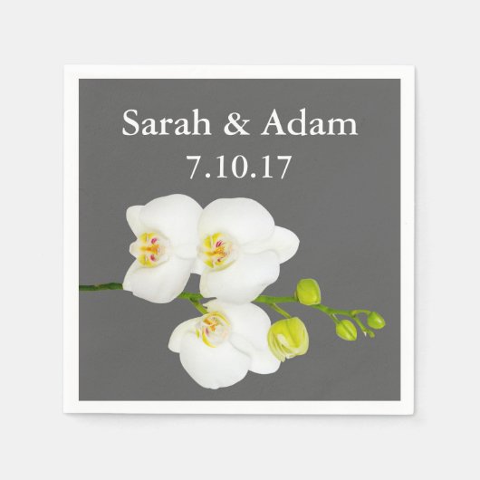 Elegant White Orchids & Medium Gray Wedding Servetten (Voorkant)