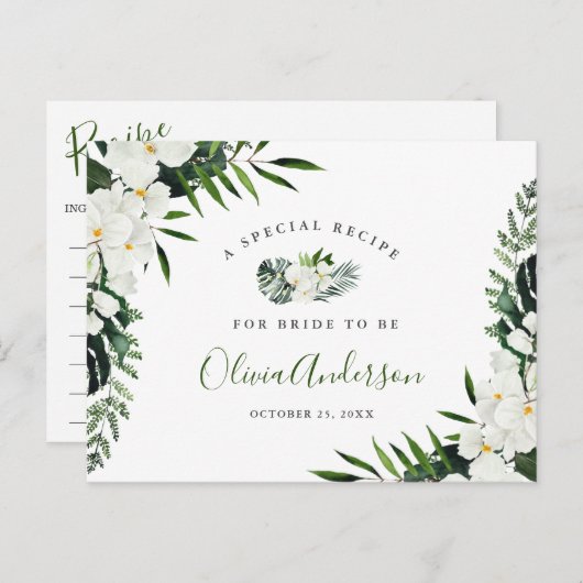 Elegant White Orchids Vrijgezellenfeest Recipcard Briefkaart (Voorkant / Achterkant)