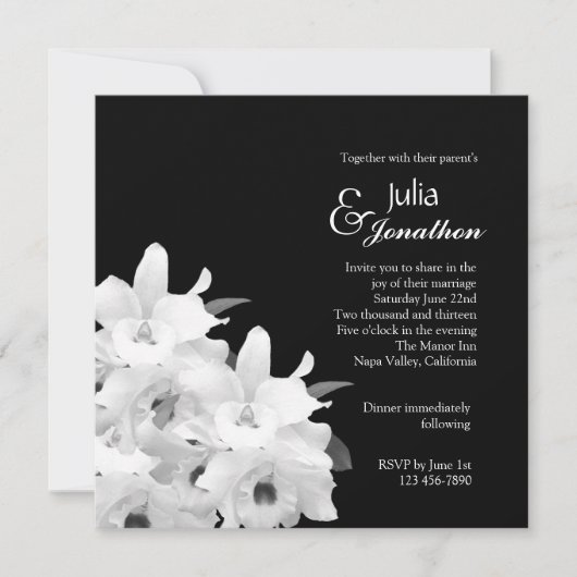 Elegant White Orchids Wedding Invitation Kaart (Voorkant)