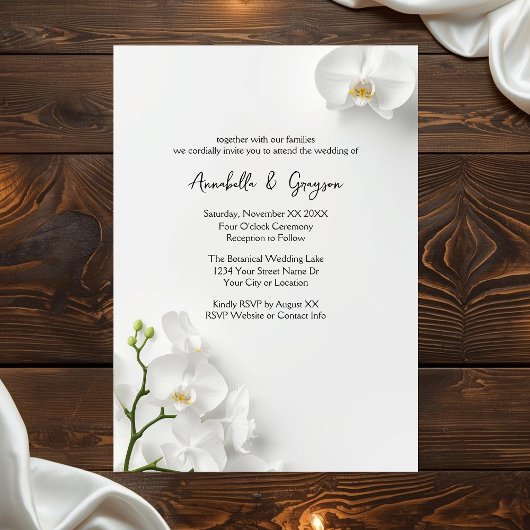 Elegant White Orchids Wedding Kaart