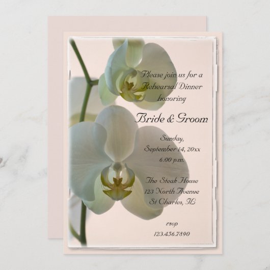 Elegant White Orchids Wedding Rehearsal Dinner Kaart (Voorkant / Achterkant)