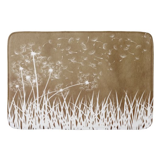 Elegant White Outline Dandelions in Wind Badmat (Voorkant)