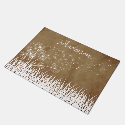 Elegant White Outline Dandelions in Wind Deurmat (Schuin)