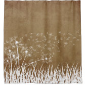 Elegant  White Outline Dandelions in Wind Douchegordijn (Voorkant)