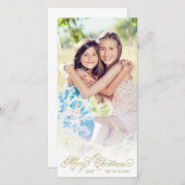 Elegant White Overlay Gold Script-kerstfoto Feestdagenkaart (Voorkant / Achterkant)