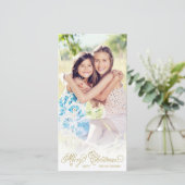 Elegant White Overlay Gold Script-kerstfoto Feestdagenkaart (Staand voorkant)