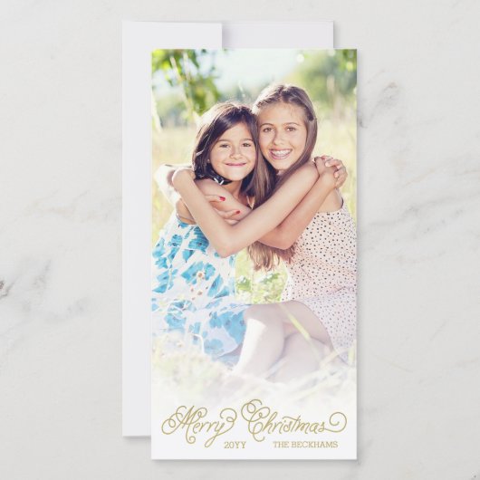 Elegant White Overlay Gold Script-kerstfoto Feestdagenkaart (Voorkant)