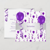 Elegant White Paars Ballon Special Party Event Kaart (Voorkant / Achterkant)