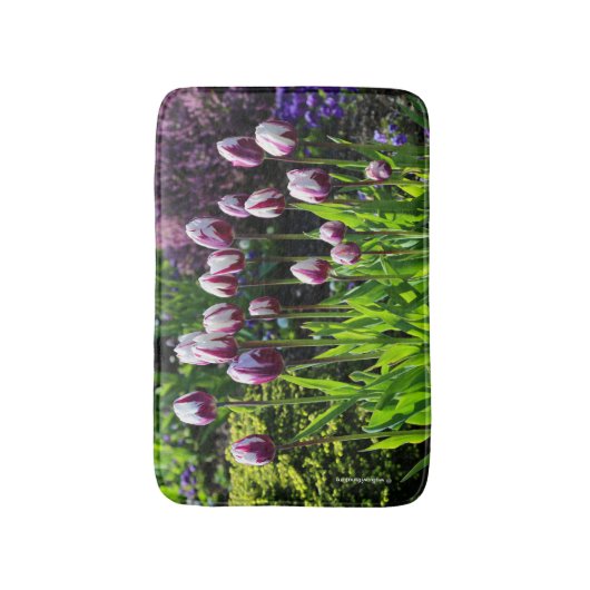Elegant White Paars Flaming Flag Triumph Tulips Badmat (Voorkant Verticaal)