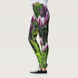 Elegant White Paars Flaming Flag Triumph Tulips Leggings
