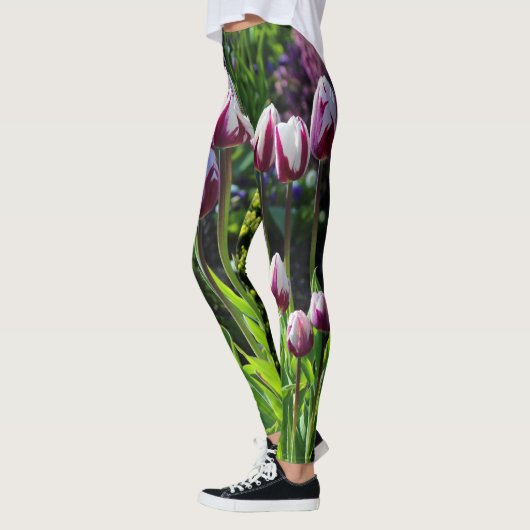 Elegant White Paars Flaming Flag Triumph Tulips Leggings (Links)