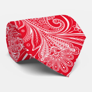 Elegant White Paisley on Red Changeable Background Stropdas