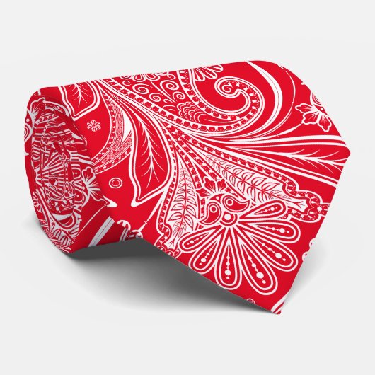Elegant White Paisley on Red Changeable Background Stropdas (Opgerold)