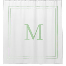 Elegant White &Pale Green Initial Monogram  Douchegordijn