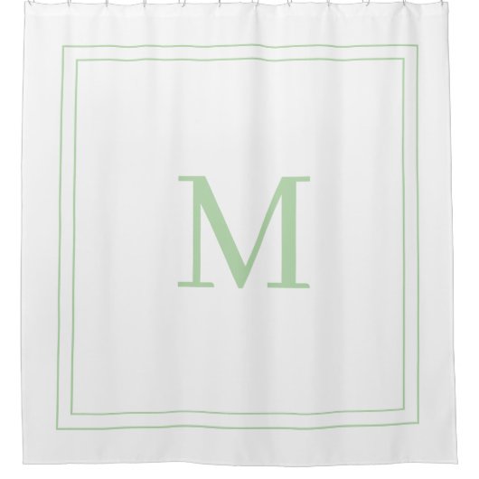 Elegant White &Pale Green Initial Monogram  Douchegordijn (Voorkant)