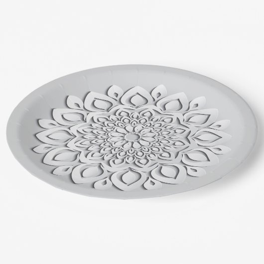 Elegant White Paper Cut Mandala Papieren Bordje (Gekanteld)