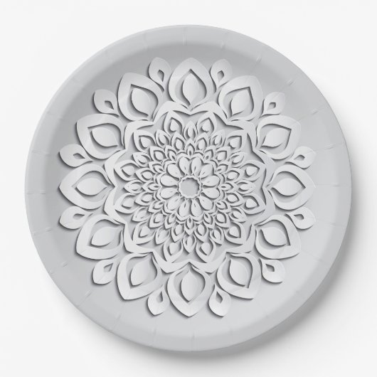 Elegant White Paper Cut Mandala Papieren Bordje (Voorkant)