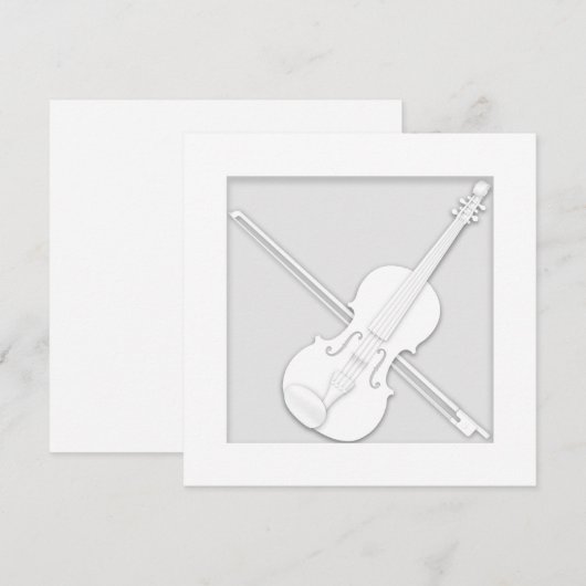 Elegant White Paper Violin & Bow Musician's Bedankkaart (Voorkant / Achterkant)