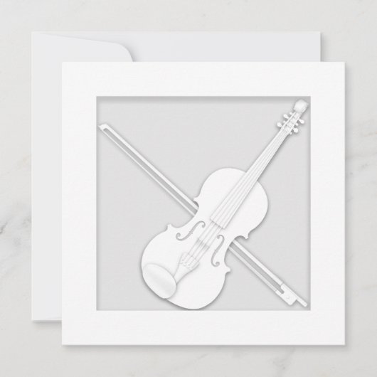 Elegant White Paper Violin & Bow Musician's Bedankkaart (Voorkant)