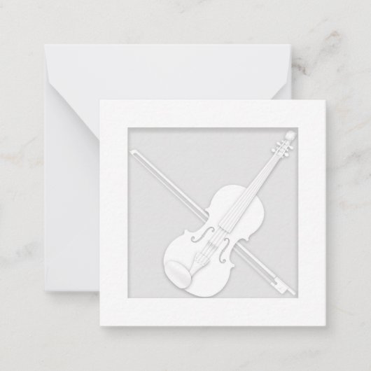 Elegant White Paper Violin & Bow Musician's Notitiekaartje (Voorkant)