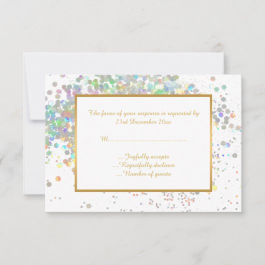 ELEGANT WHITE PASTEL HOLOGRAPHIC CUSTOM RSVP (Voorkant)