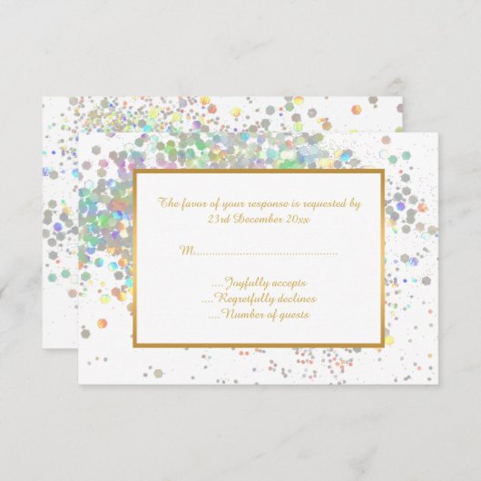 ELEGANT WHITE PASTEL HOLOGRAPHIC CUSTOM RSVP (Voorkant / Achterkant)